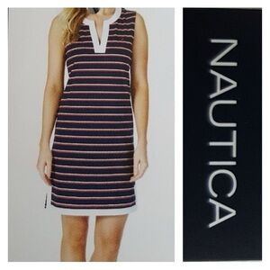 Náutica Sleeveless Dress Navy Red White Stripes Cotton Blend Size Small